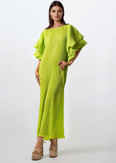 Ruffle Sleeve Pleated Maxi Dress