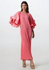Ruffle Sleeve Pleated Maxi Dress