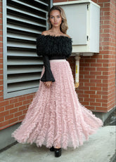 Ruffle Strip Tulle Skirt