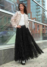 Ruffle Strip Tulle Skirt