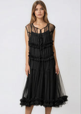 Ruffle Trim Tulle Overlay