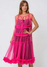Ruffle Trim Tulle Overlay