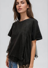 Ruffle Trim Tulle Overlay Tee