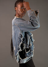 Ruffled + Distressed Denim Jacket Outerwear Kate Hewko 