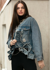 Ruffled + Distressed Denim Jacket Outerwear Kate Hewko 