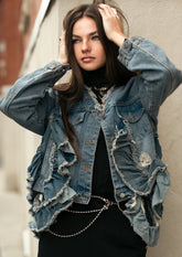 Ruffled + Distressed Denim Jacket Outerwear Kate Hewko 