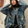 Ruffled + Distressed Denim Jacket Outerwear Kate Hewko 