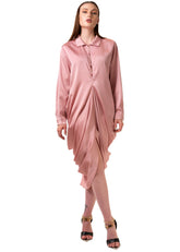 Satin Draped Shirt Dress