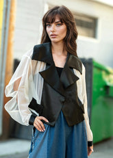 Satin Lapel Cropped Mesh Jacket