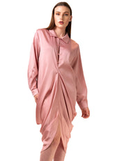 Satin Draped Shirt Dress