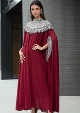 Sequin Beaded Cape Sleeve Maxi Dress