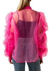 Sheer Cinched Sleeve Tulle Blouse