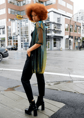 Sheer Metallic Button Up Layering Pieces Kate Hewko Green 