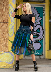 Sheer Metallic Denim Tulle Skirt Kate Hewko 