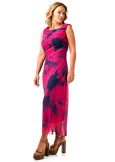 Side Cinched Tie Dye Midi Dress