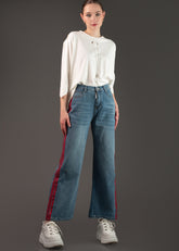 Side Stripe Straight Leg Denim Pants Kate Hewko 