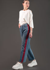 Side Stripe Straight Leg Denim Pants Kate Hewko 