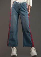 Side Stripe Straight Leg Denim Pants Kate Hewko 