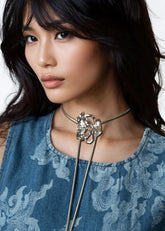Silver Rose Adjustable Choker Necklace