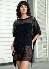 Sparkle Mesh Buckle Tunic Tee