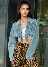 Spiked Fringe Studded Denim Shrug