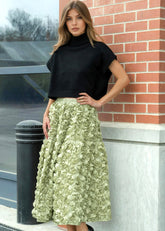 Textured Rose Midi Skirt