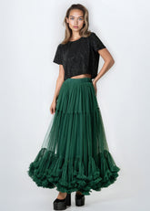 Tiered Hem Maxi Tulle Skirt