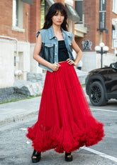 Tiered Hem Maxi Tulle Skirt
