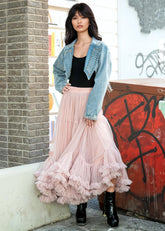 Tiered Hem Maxi Tulle Skirt