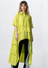 Tiered High Low Button Up Blouse