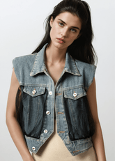 Tulle Panel Denim Vest