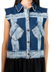 Tulle Trim Denim Vest