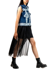 Tulle Trim Denim Vest