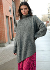 Turtleneck Asymmetric Hem Knit Sweater