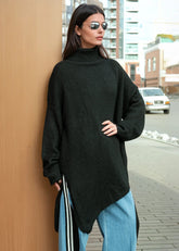 Turtleneck Asymmetric Hem Knit Sweater