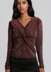 Twist Front Rhinestone Long Sleeve