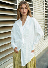 Twist Front Striped Dress Shirt