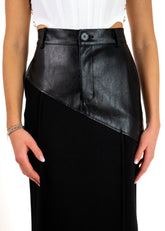 Vegan Leather Contrast Pencil Skirt