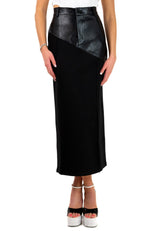 Vegan Leather Contrast Pencil Skirt