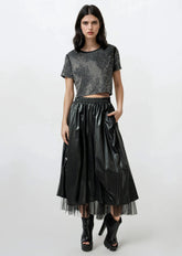 Vegan Leather Tulle Skirt