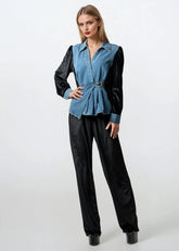 Velvet Denim Contrast Pant Set