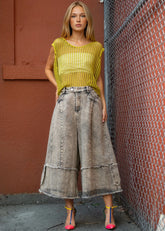 Wide Leg Washed Denim Jeans