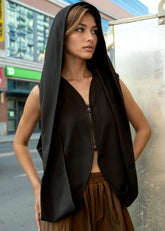 Zip Front Sleeveless Hoodie Vest