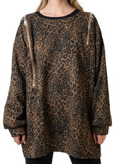 Zip Sleeve Leopard Sweatshirt