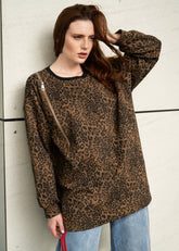 Zip Sleeve Leopard Sweatshirt